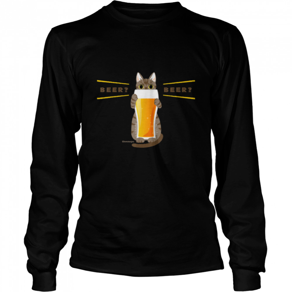 [Cat recommending beer] cat beer kawaii [White] T- B09W8W65MG Long Sleeved T-shirt