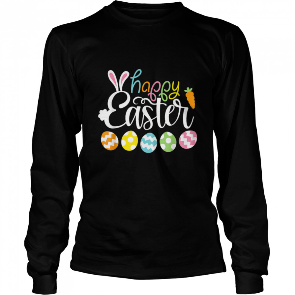 Happy Easter Day Cute Bunny With Eggs Easter Womens Girls T- B09W93M2NB Long Sleeved T-shirt