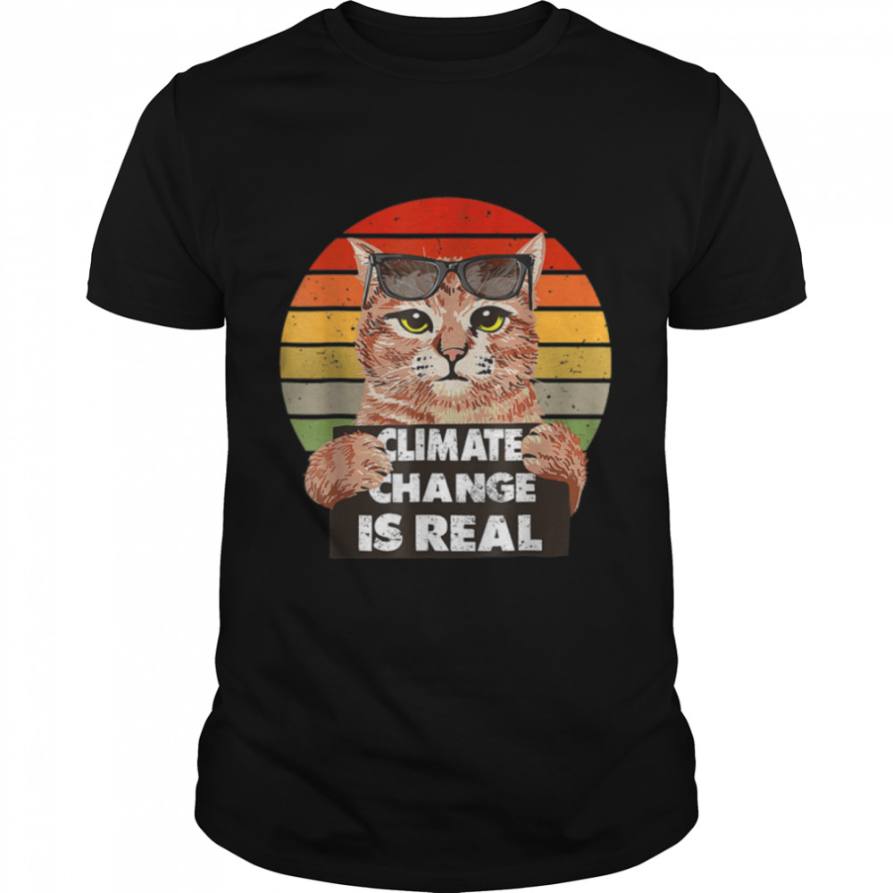 Science Earth Day Climate Change Vintage Funny Cat Mom Dad T-Shirt B09W8L69LG