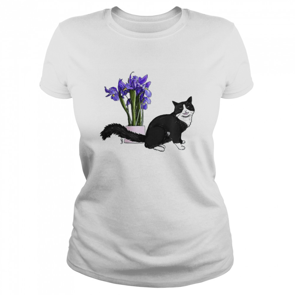 Cat with purple irises Classic Women's T-shirt