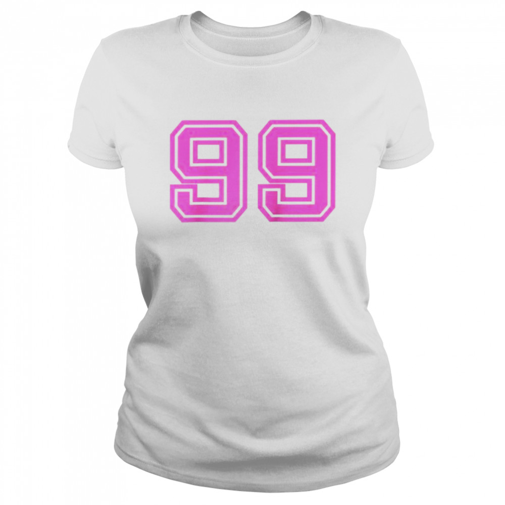 Hot Pink Retro Sports Jersey Lucky Number #99  Classic Women's T-shirt
