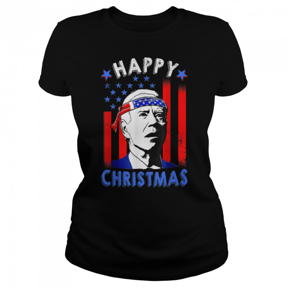 Funny Joe Biden Happy Christmas American Flag 4th Of July T- B0B188XX5Y Classic Women's T-shirt