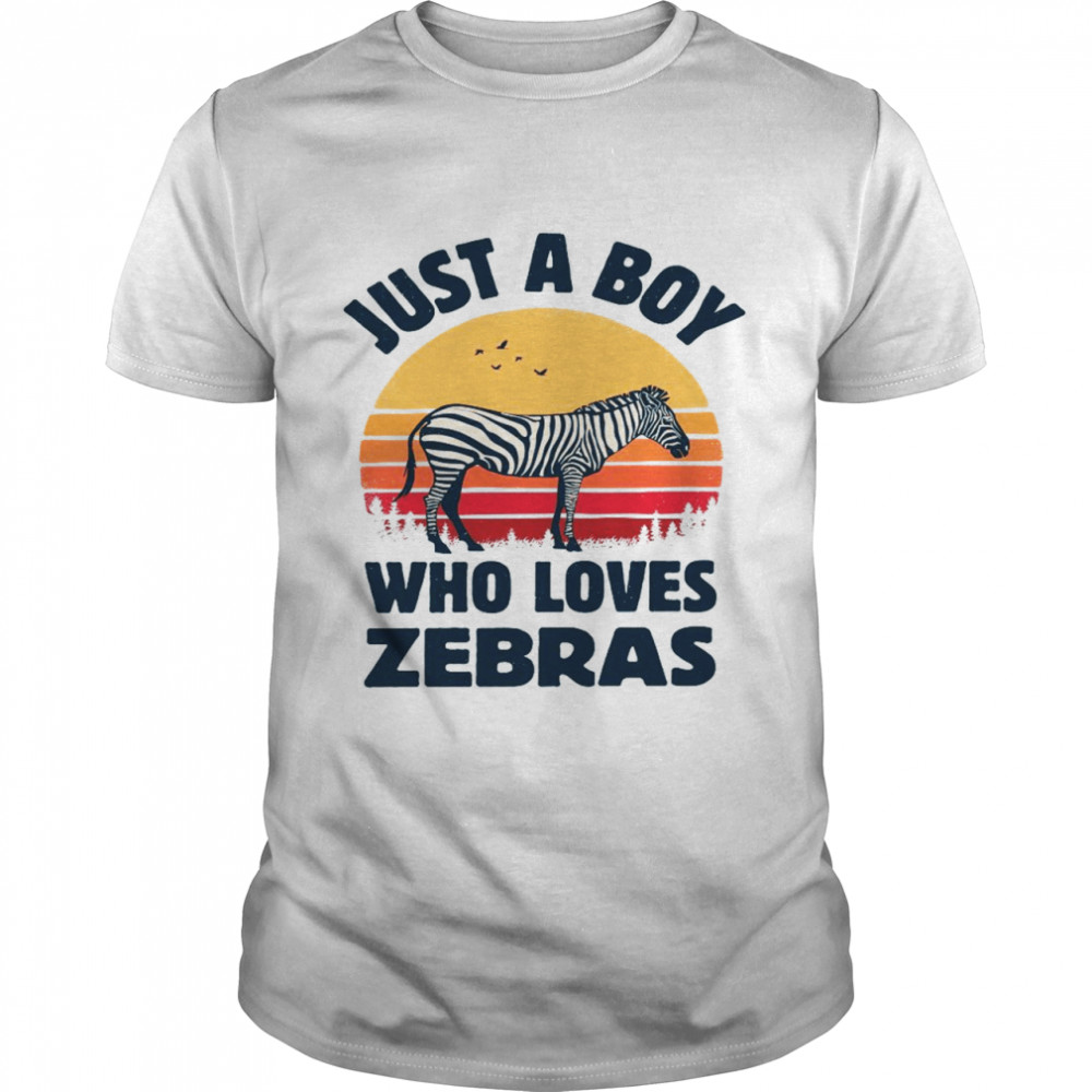 Zebra Just A Boy Who Loves Zebras Männer Retro Vintage Sonnenuntergang Langarmshirt  Classic Men's T-shirt