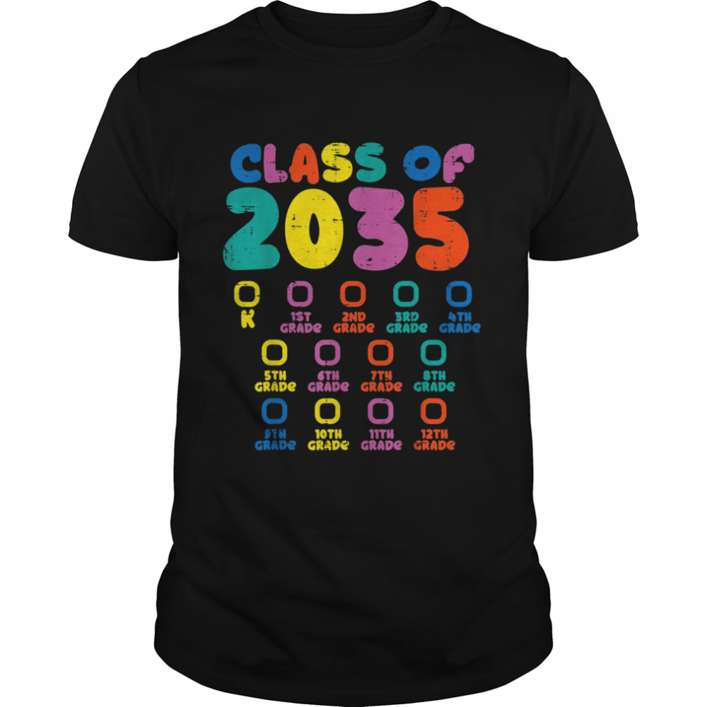 Colorful Class Of 2035 Checklist Kindergarten Grow With Me Shirt