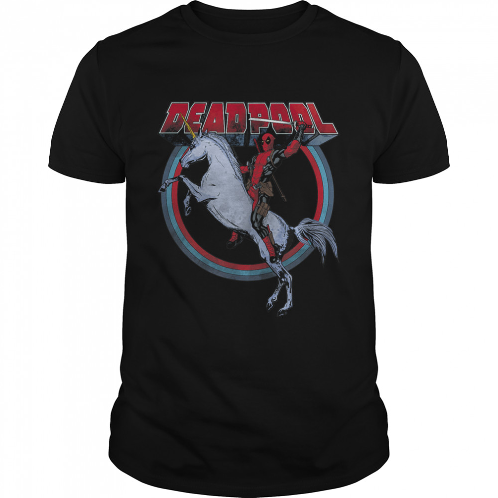 Marvel Deadpool Riding A Unicorn Circle Graphic T-Shirt C1