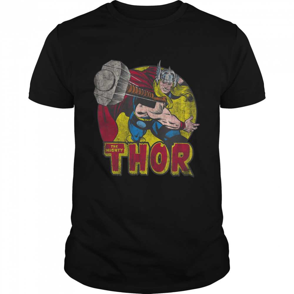 Marvel Mighty Thor Hammer Throw Vintage Graphic T-Shirt