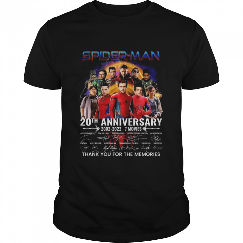 Spider Man 20th anniversary 2002 2022 7 movies thank you for the memories signatures shirt