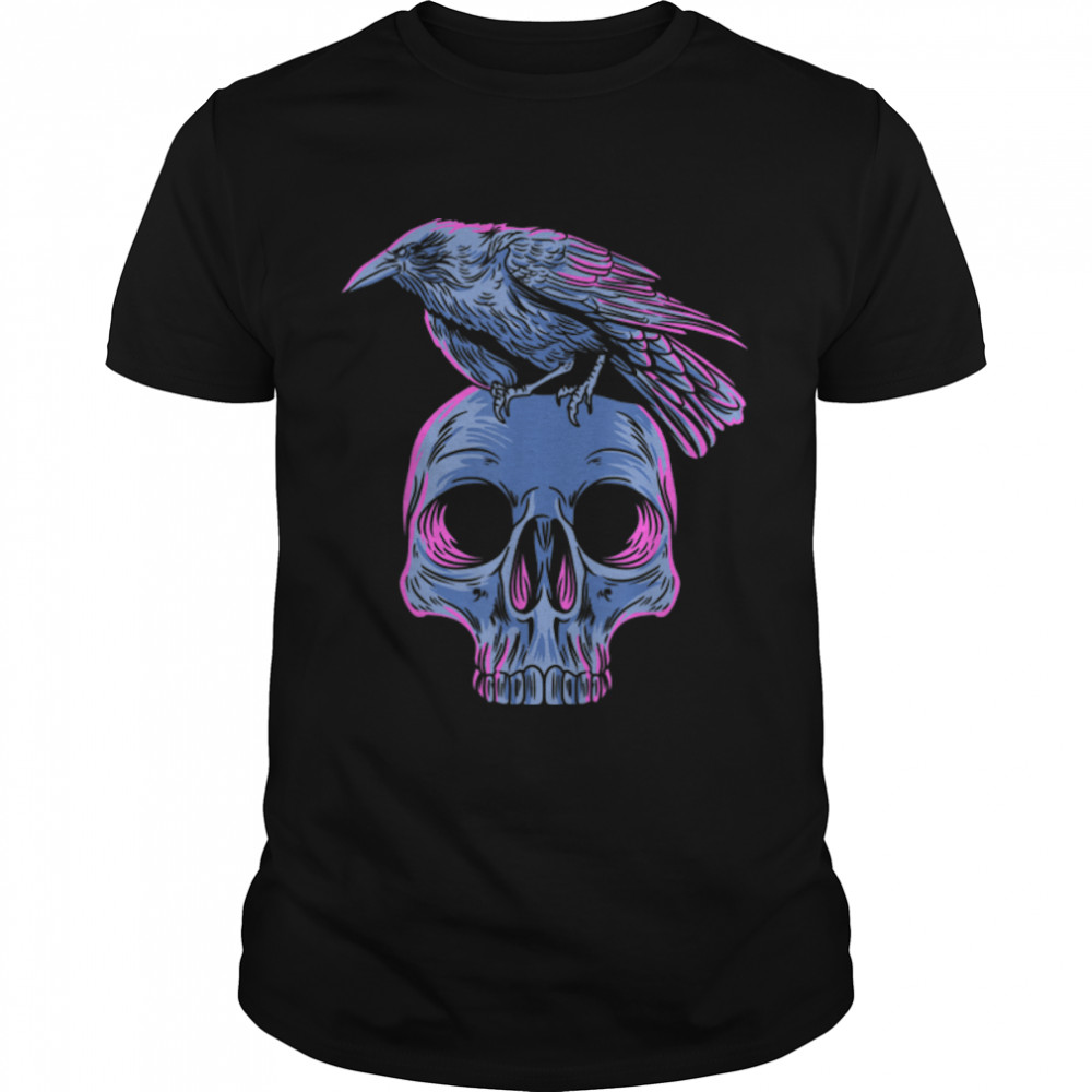 Pastel Goth Raven Crow on Skull Emo Punk Gothic Bird Lover T-Shirt B0B36PLQR6