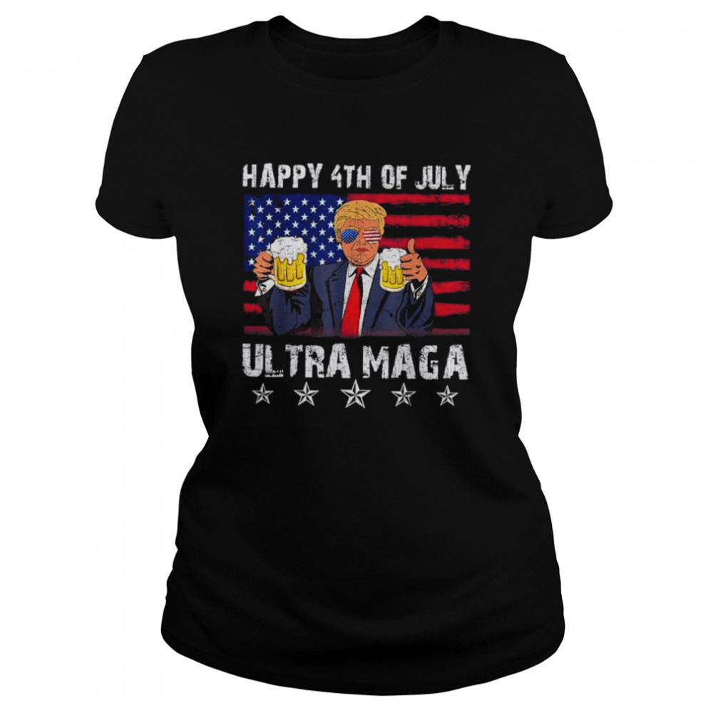 Retro ultra mega pro Trump beer drinkin 4th of july American flag shirt Classic Women's T-shirt