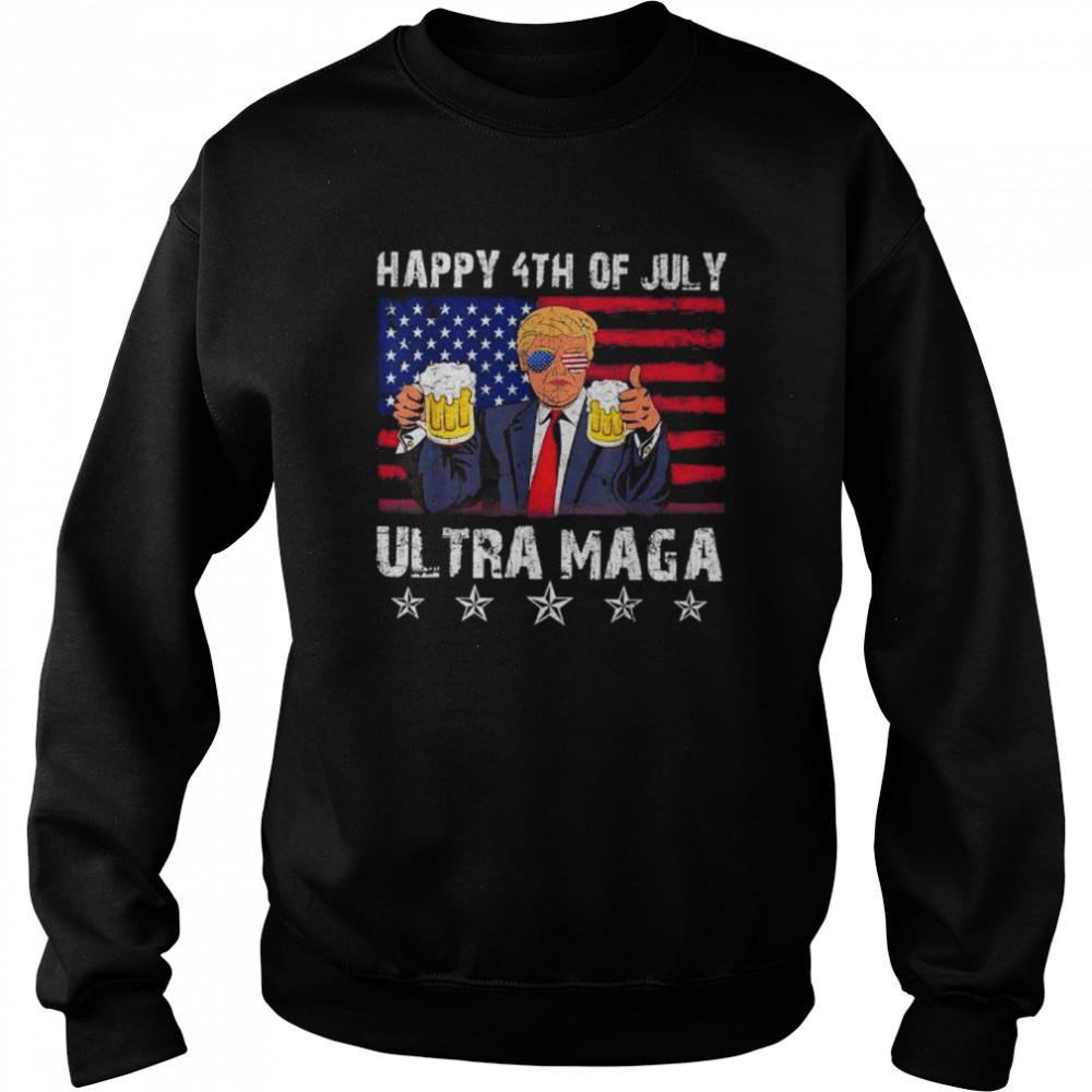 Retro ultra mega pro Trump beer drinkin 4th of july American flag shirt Unisex Sweatshirt